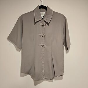 True Vintage 80s Blouse Womens 6 Embellished Button Up Secretary Short Sleeve